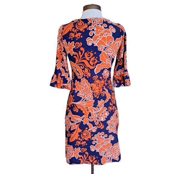 Jude Connally Nancy U-neck Shift Dress Size XS Orange Blue Floral Gators - Picture 3 of 8